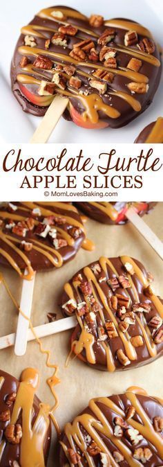 Chocolate Turtle Apple Slices are thick slices of Fuji apples covered in melted chocolate, drizzled with caramel and topped with nuts. Happy Fall y'all! I can't believe it's already here. I'm so excited for cooler