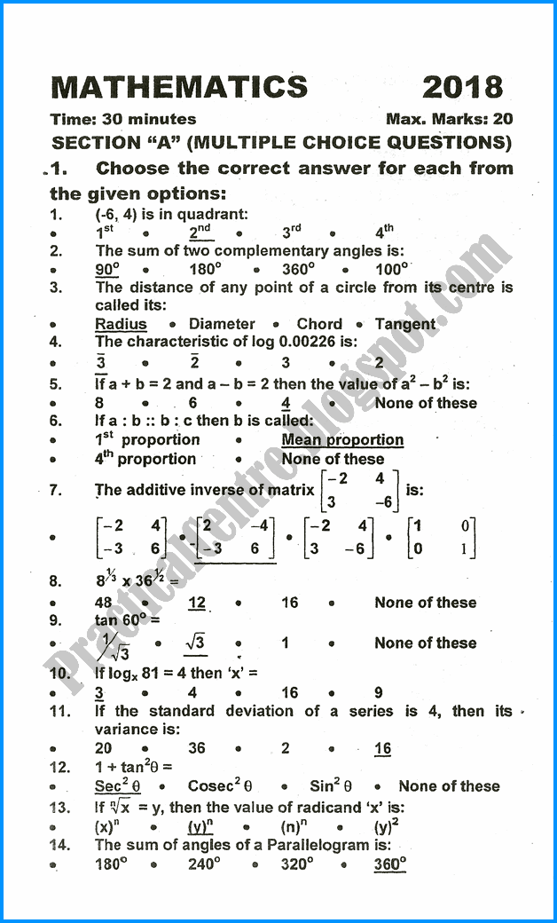 x-mathematics-five-year-paper-2018