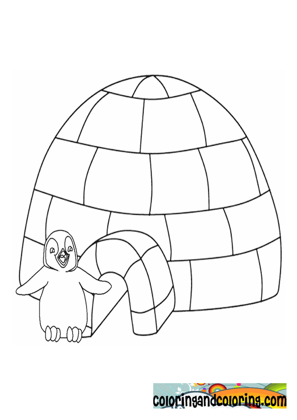 igloo and penguin coloring page Free penguin and igloo coloring page