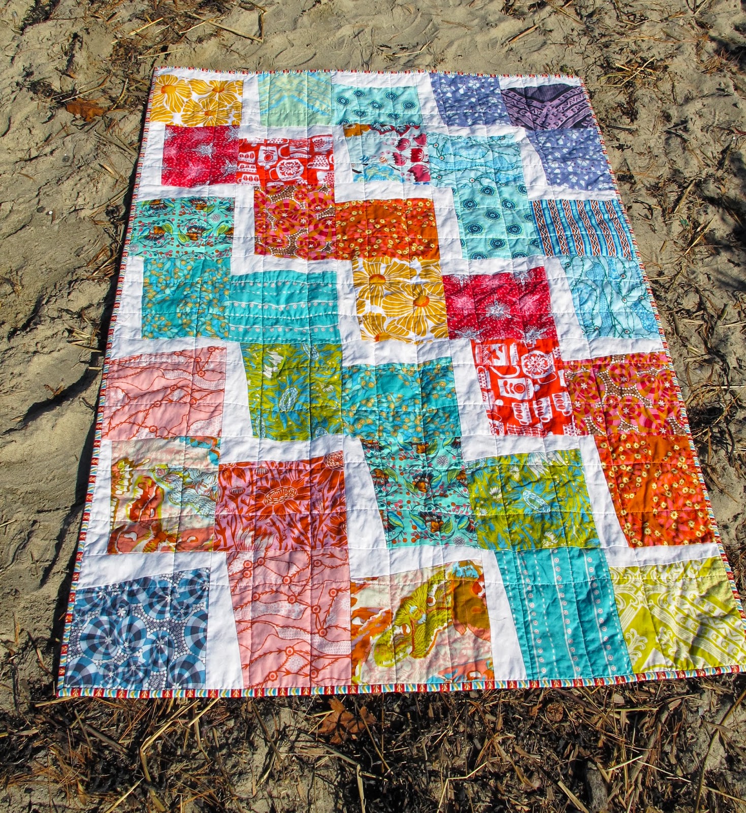 Six White Horses Wonky Zig Zag Baby Quilt