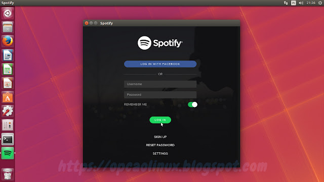 Spotify executando no Ubuntu 16.04 LTS