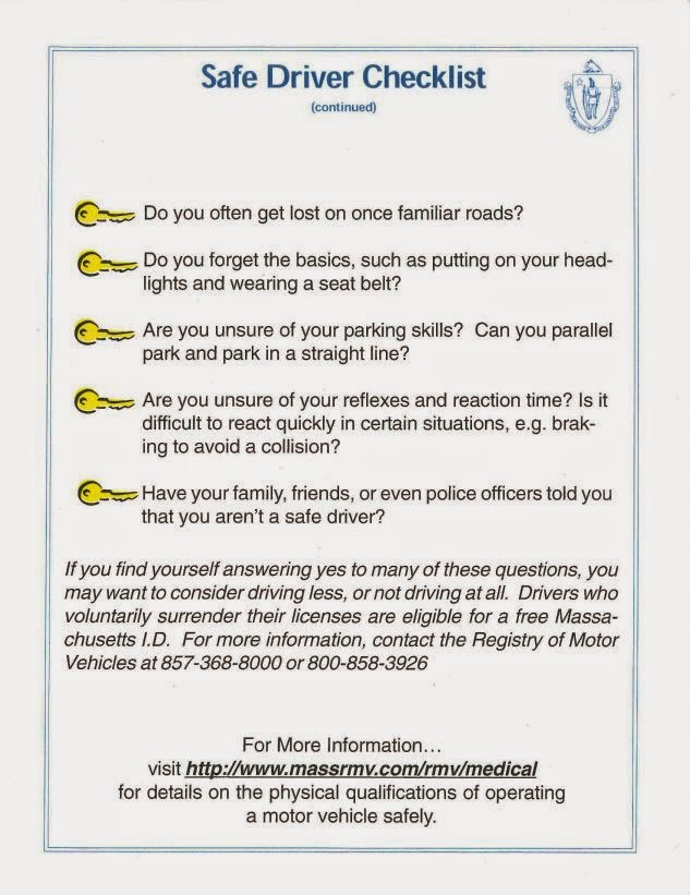 Peabody Council on Aging Resource Library Safe Driver Checklist