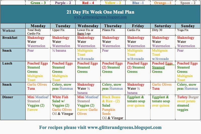 Glitter & Greens: 21 Day Fix Week One Meal Plan (and why I put P90X3 on ...