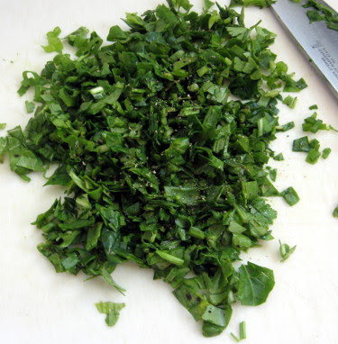 chopped parsley, arugula, and green onion