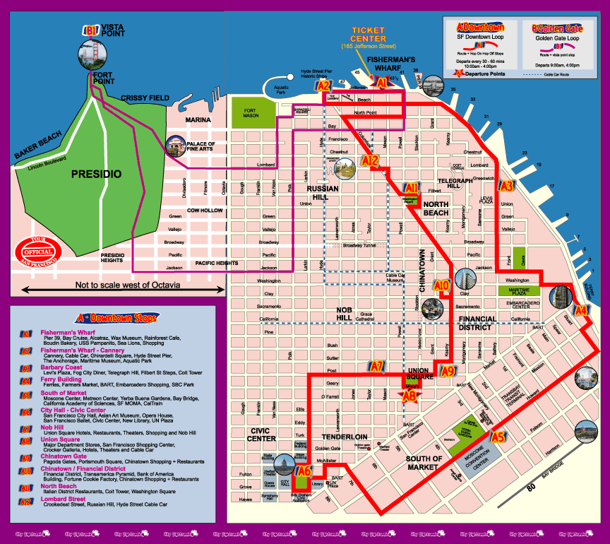 San Francisco Downtown Trip Map - Double Decker Tour Bus Map
