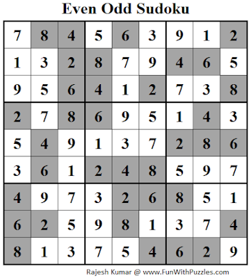 Even Odd Sudoku (Fun With Sudoku #88) Solution