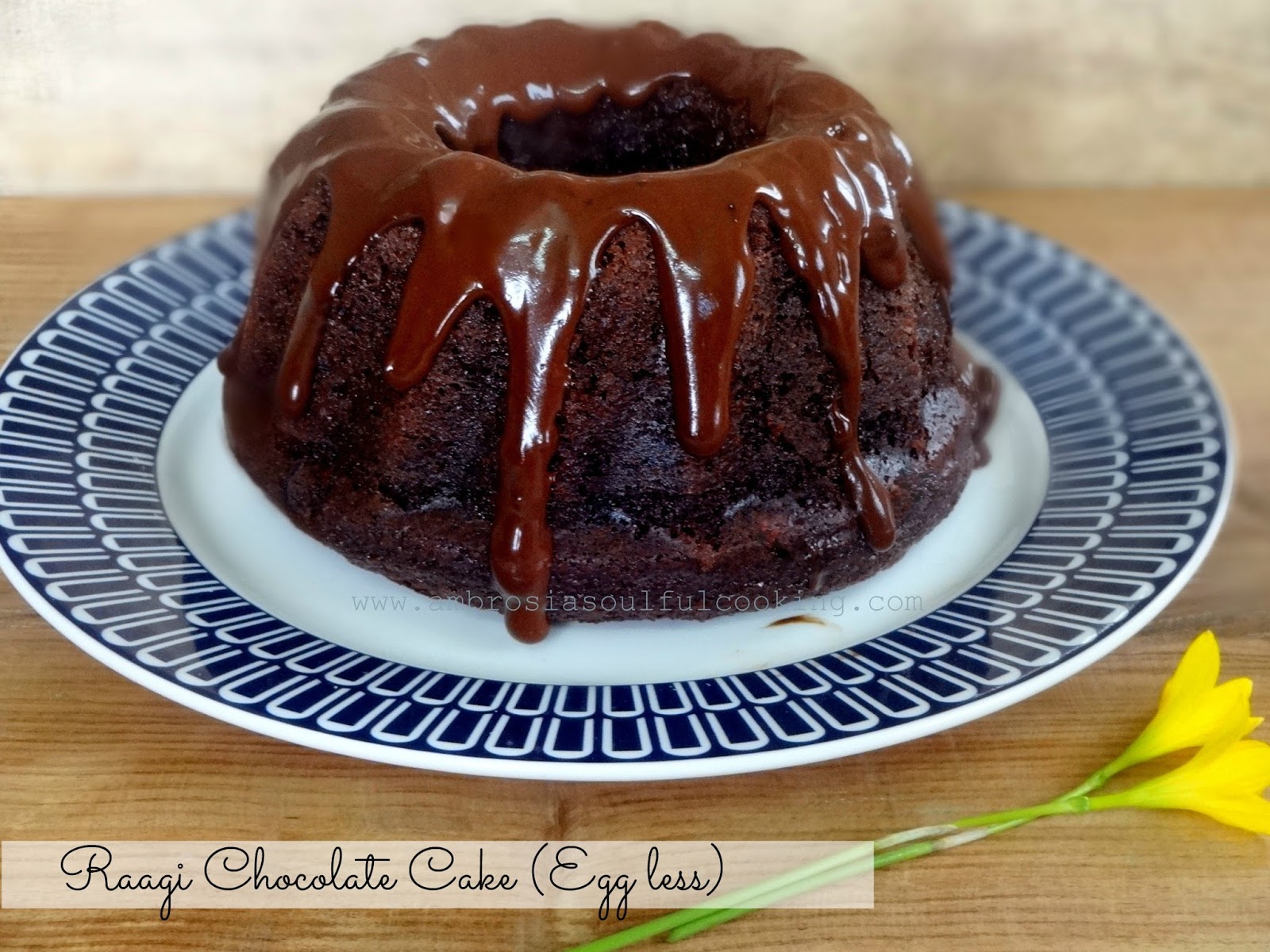 Finger Millet Chocolate Honey Cake With Chocolate Sauce (Whole Wheat