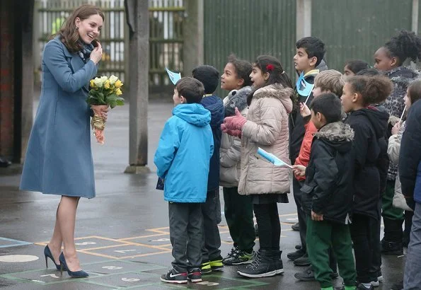 Kate Middleton wore Sportmax coat from Pre Fall 2014 collection and Seraphine royal blue tailored maternity dress