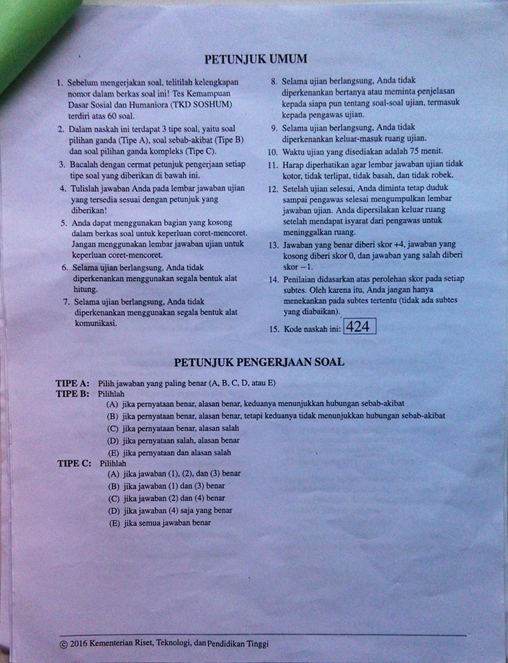 Soal dan Kunci Jawaban SBMPTN Soshum 2016 | FSHblog