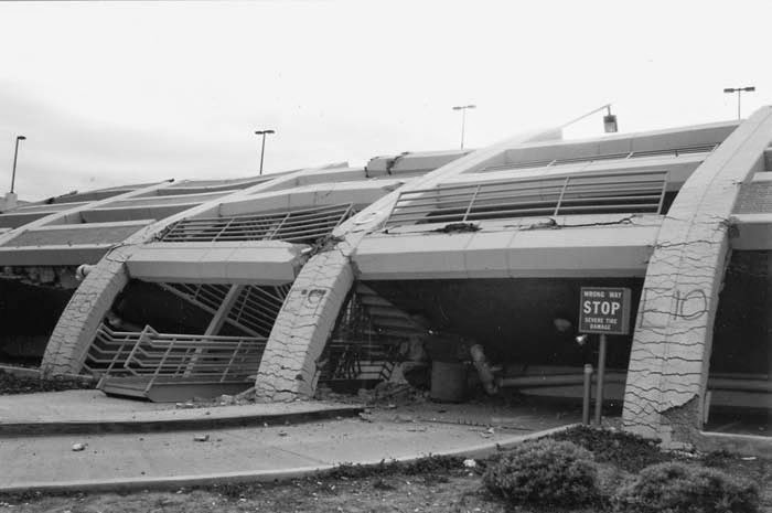 Parking structure that collapsed during the 1994 Northridge earthquake, California State University, Northridge Campus.