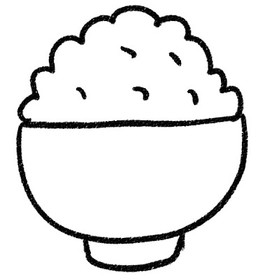 ご飯のイラスト「どんぶりの山盛りご飯」 モノクロ線画