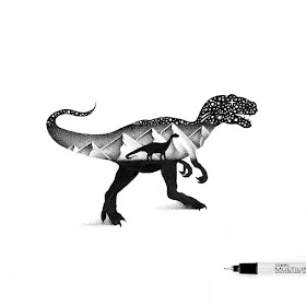 06-T-Rex-and-Apatosaurus-Dinosaurs-Thiago-Bianchini-Ink-Animal-Drawings-Within-a-Drawing-www-designstack-co