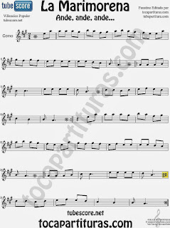 Partitura de La Marimorena para Trompa y Corno en Mi bemol Villancico Carol Song Sheet Music for French Horn Music Scores