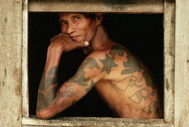 Maori star tattoo on a man's back