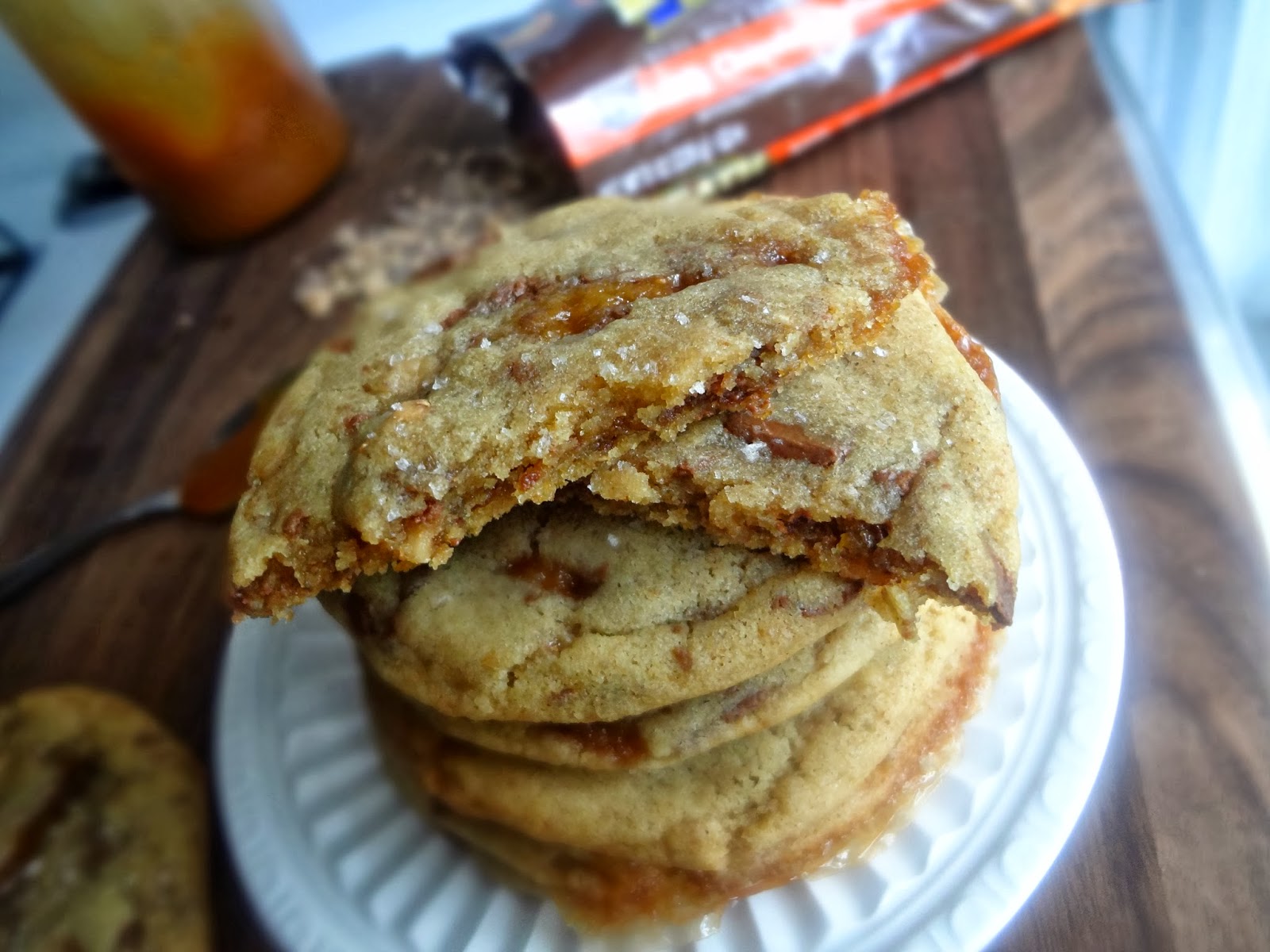 Brown Butter Salted Caramel Stuffed Toffee Chip Cookies