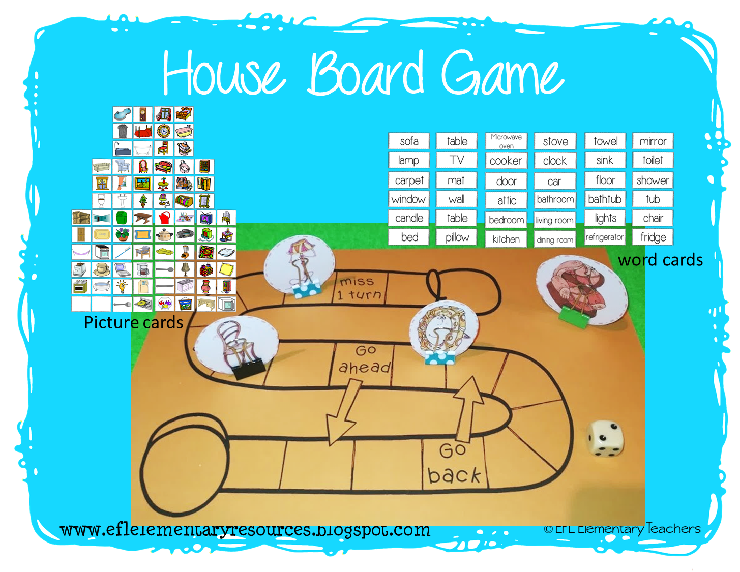 Elementary game. House Board game. Furniture Board game. My House Board game. House and Furniture boardgame.