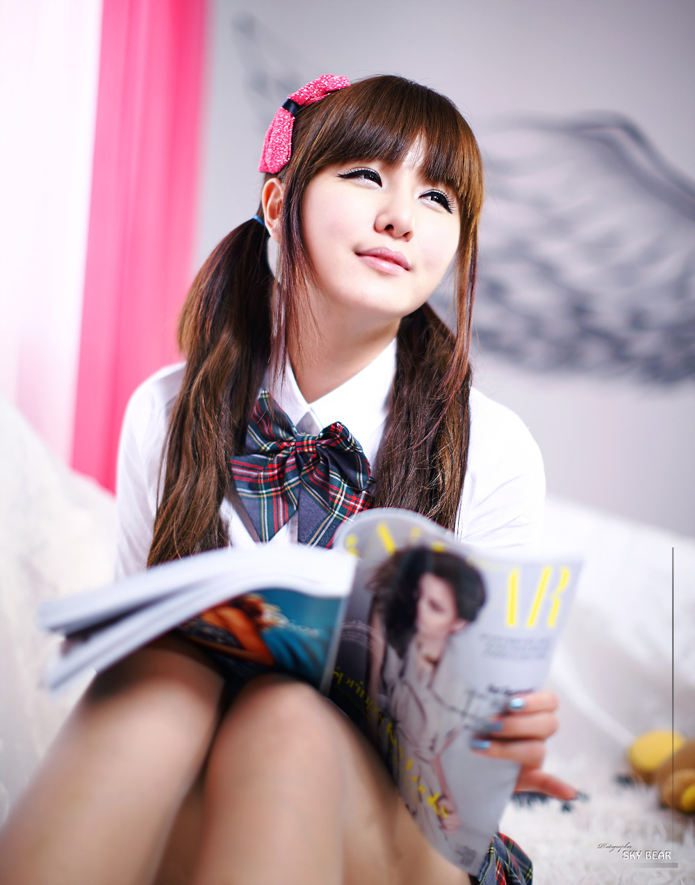 Ryu Ji Hye Korean Cute Model Grey and Red School Girl Part 1 Photo 7