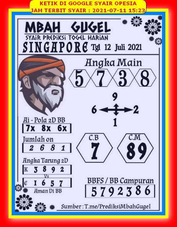 Syair Sgp Hari Ini Minggu 11 Juli 2021 Opesia Official