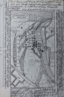 Maps, zen doodle drawing with stream of conscious text.