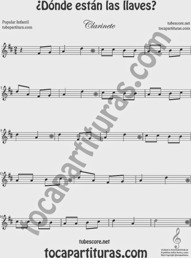 ¿Dónde están las llaves? Partitura de Clarinete Sheet Music for Clarinet Music Score