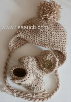 free crochet baby hat pattern with earflaps and ears- crochet hat and booties set