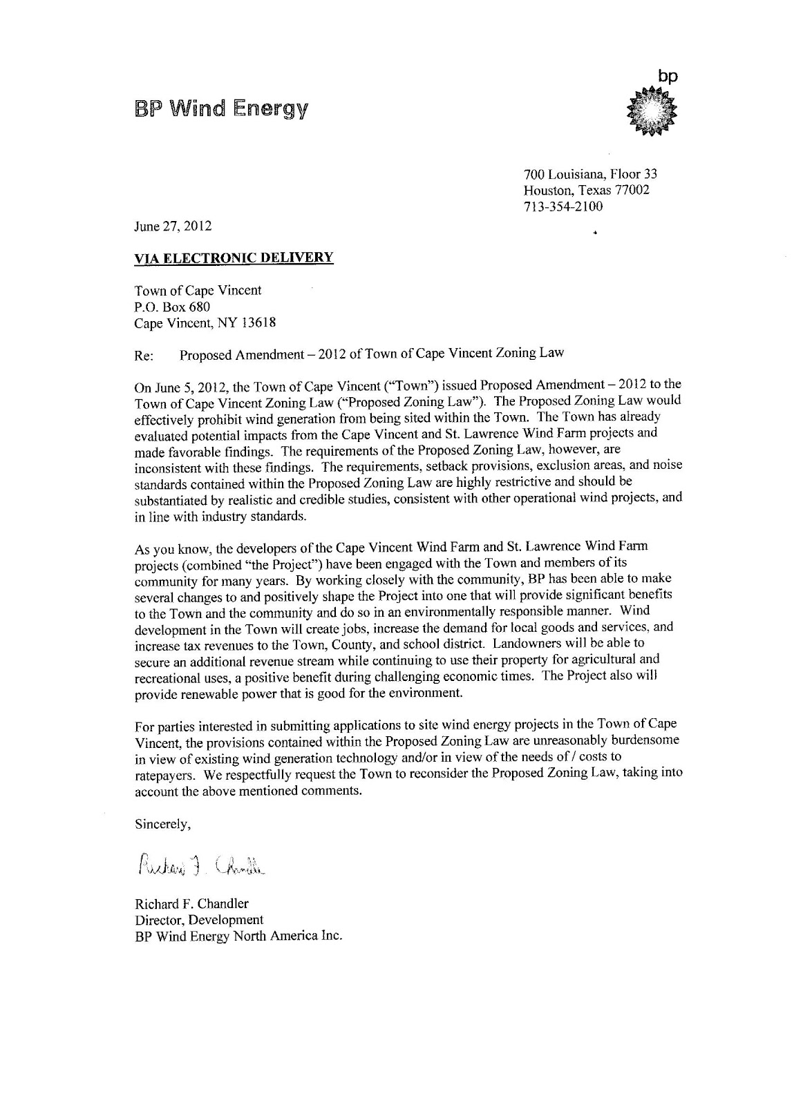 Cape Vincent Wind Farm BP's Chandler thinks protecting our Health and