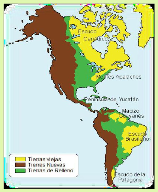 Mapa Tierras Viejas, Tierras Nuevas y Tierras de Relleno de América.