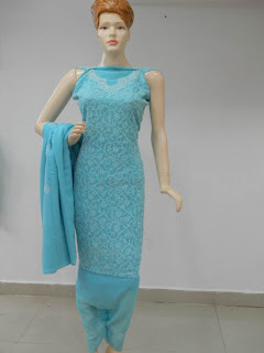 Lucknowi Chikan Blue Cotton Dress Material