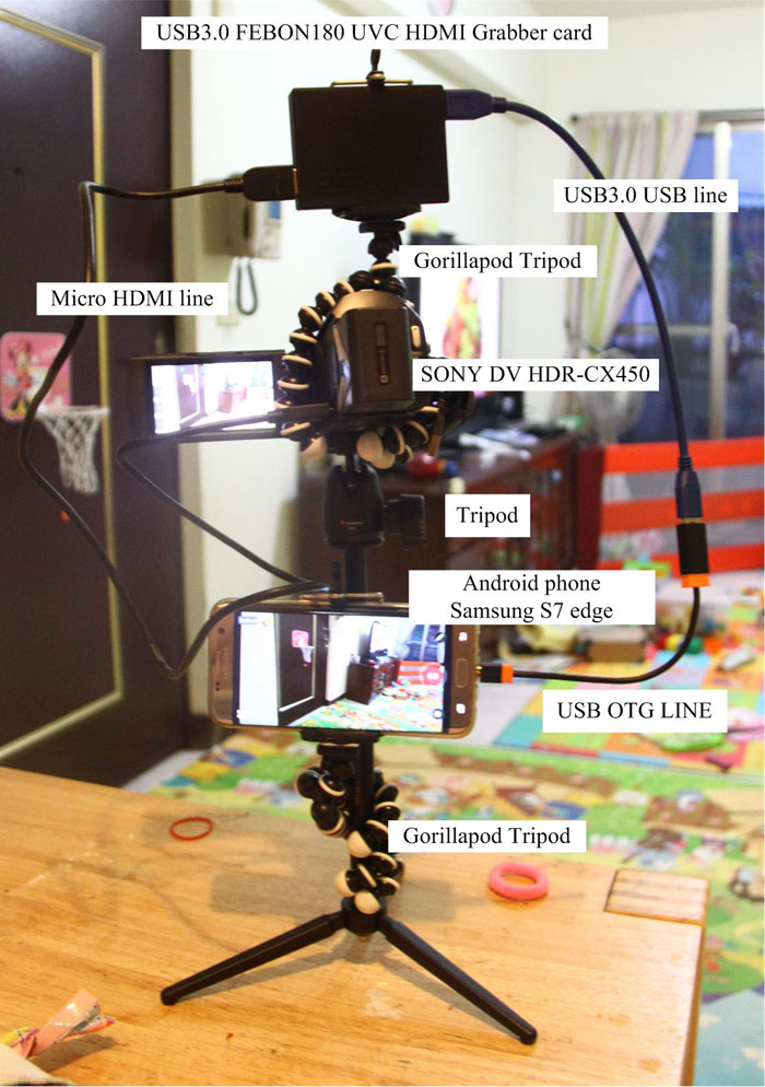 FEBON Camcorder live streaming with Android phone + UVC HDMI capture card