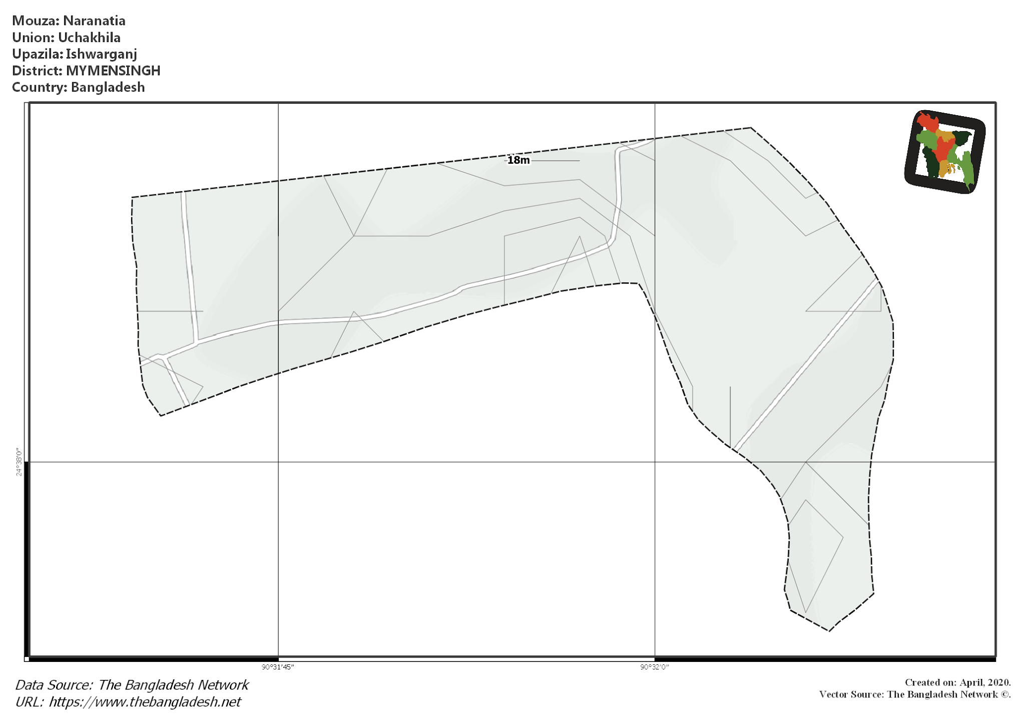 Map of Naranatia Mouza of Ishwarganj Upazila, MYMENSINGH, Bangladesh.