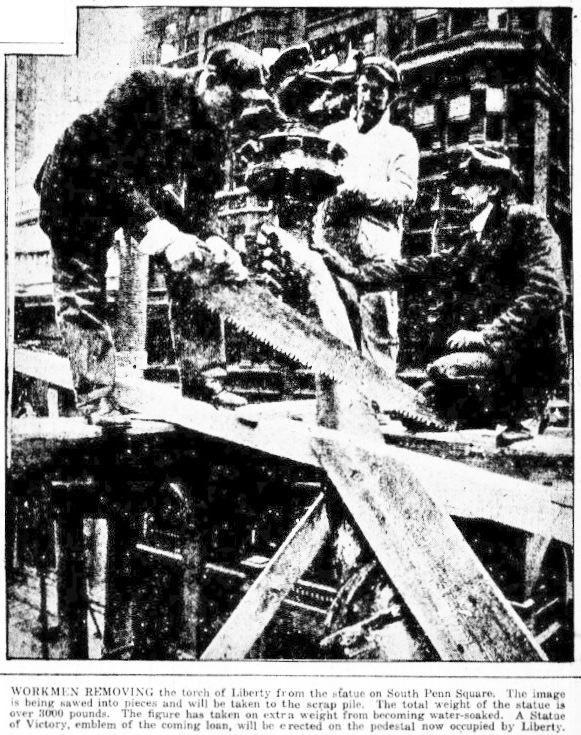 Philly & Stuff Removing the Torch of Liberty Public Ledger 20 March 1919