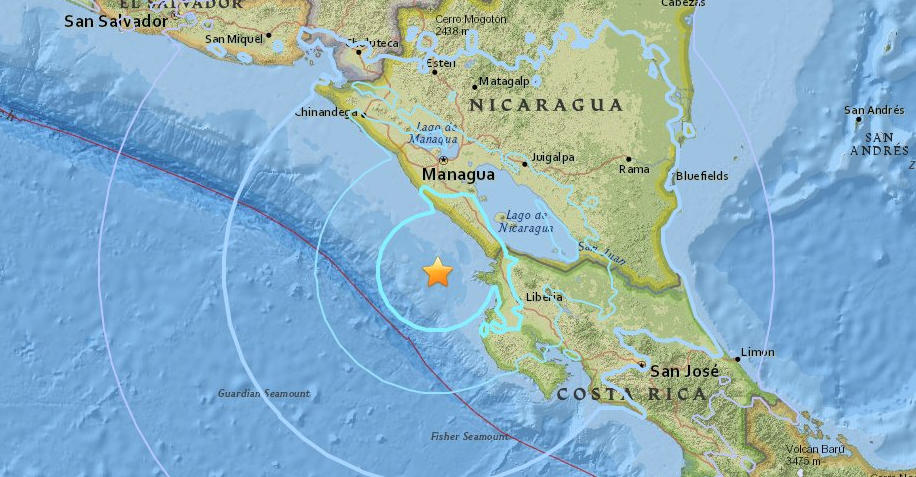 Terremoto oggi in tempo reale adesso ora in questo momento Nicaragua Costa Rica America Centrale