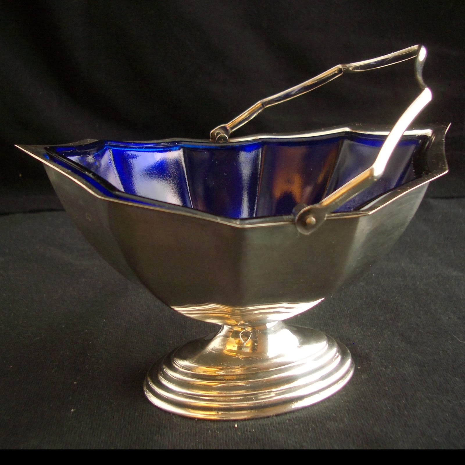 Collectibles Vintage Antique Sugar Bowl Silver Plate Cobalt Blue Glass