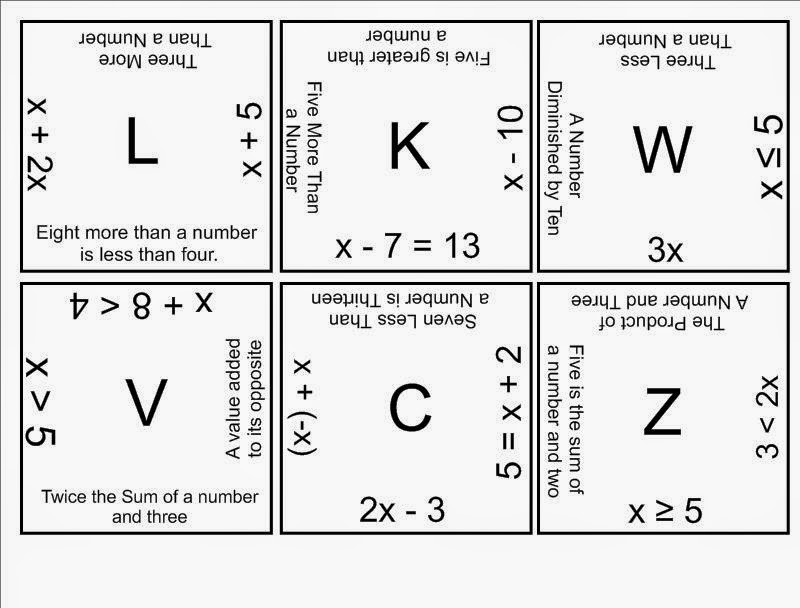 7th Grade Math in Nebraska Verbal Matching Puzzles