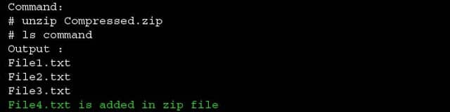 Output: Adding Specific File in Zip File: "-u Option"