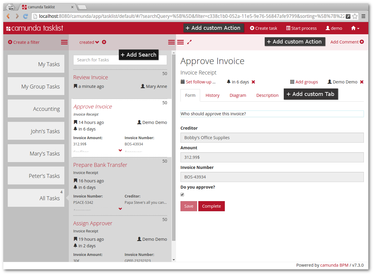 extending and customizing Camunda Tasklist with plugins