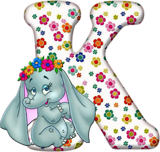 Abecedario con Elefante con Flores. Flowered Alphabet with an Elephant.