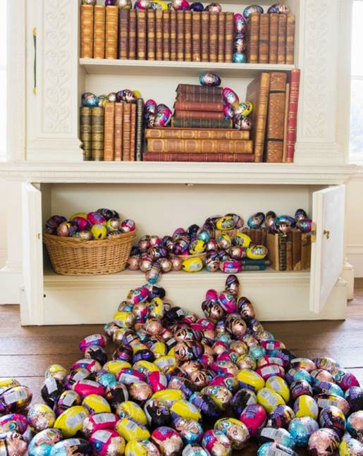 Easter Eggs in bookshelf