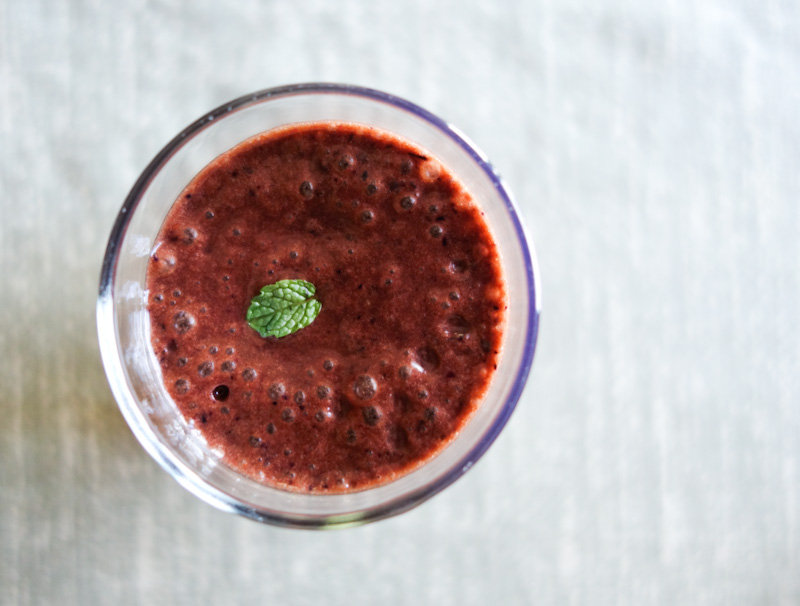the indolent cook blueberrychocolate smoothie with mint and celery