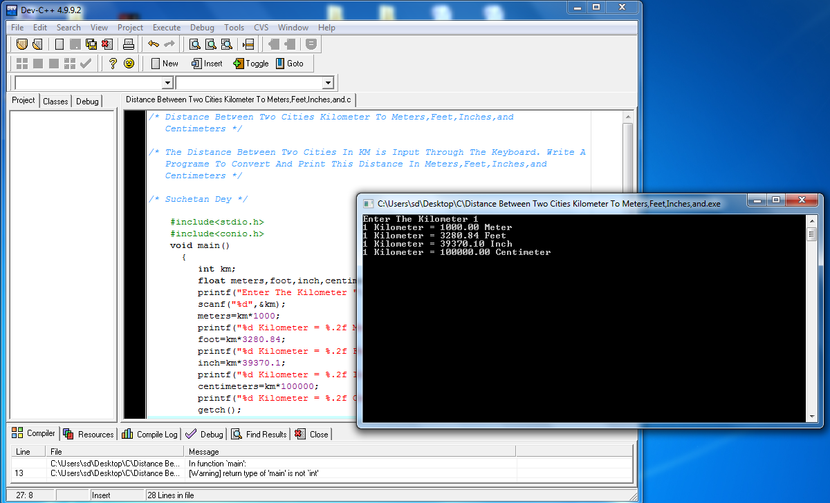 Try to Knowing C Program Distance Between Two Cities Kilometer To