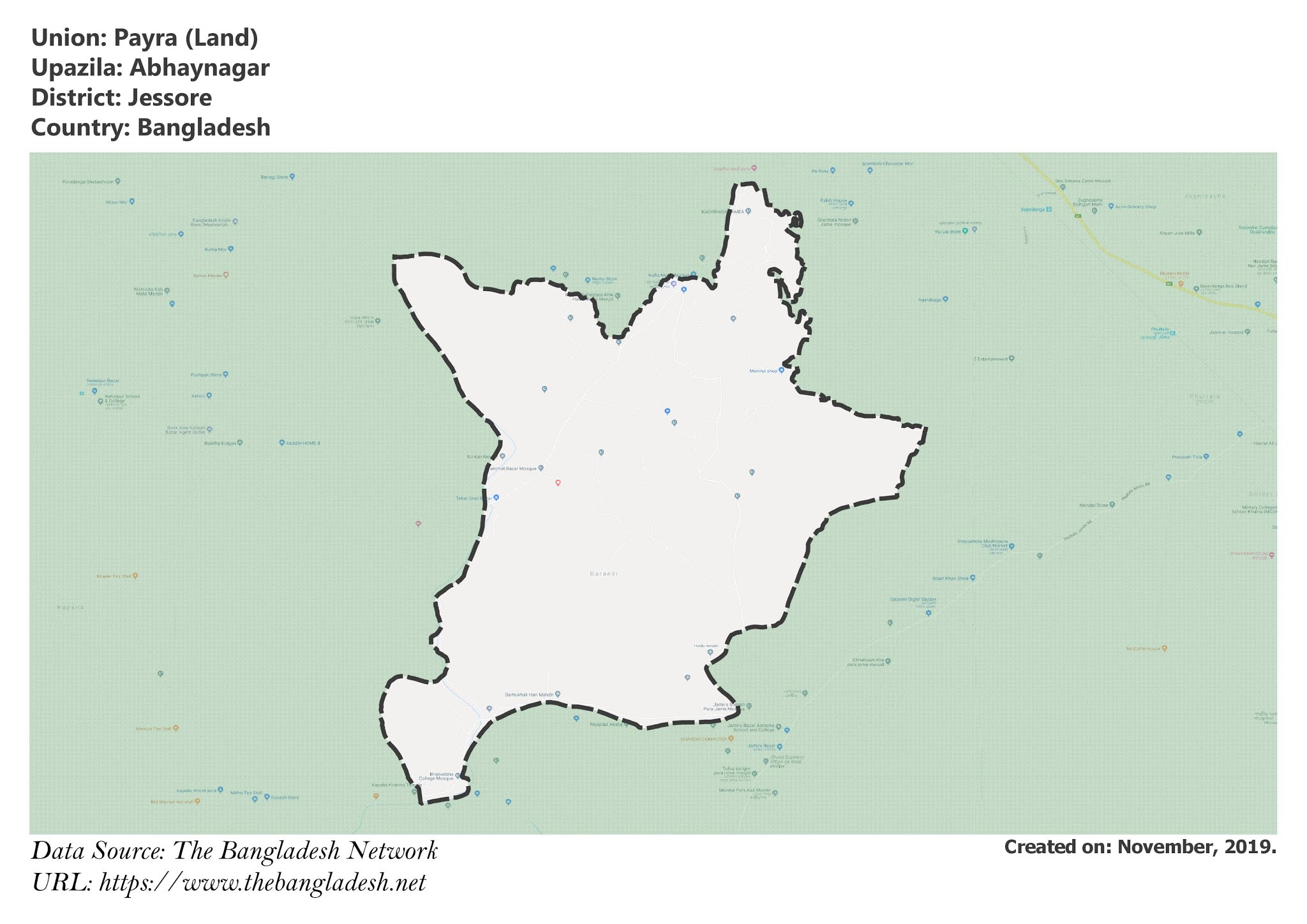 Map of Payra of Jessore, Bangladesh.