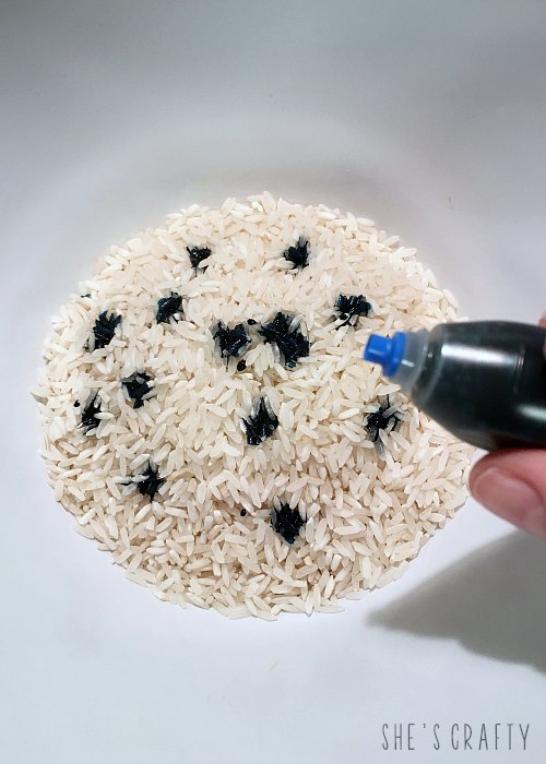 DIY Directions for coloring rice with food coloring to make Rainbow Rice