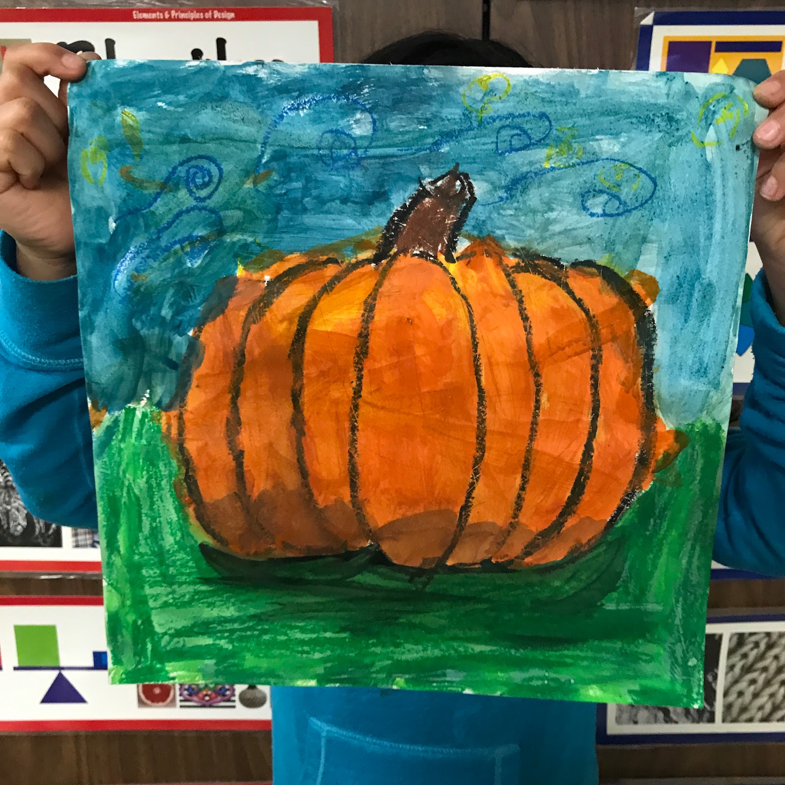 Elements of the Art Room 2nd Grade Starry Night Pumpkins 🎃