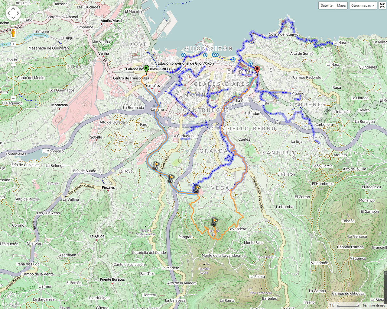 Senda Verde Camocha - Pico Sol - Senda Piles: Mapa de la ruta