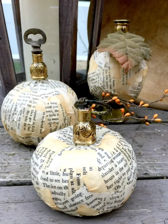 Newsprint fall decor pumpkins