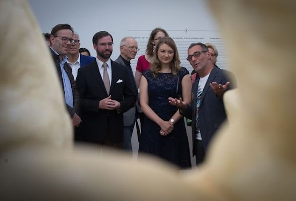 Crown Princess Stephanie and Prince Guillaume of Luxembourg attend the opening of the Vim Delvoye exhibition at Mudam. Style, summer dress, beach dress