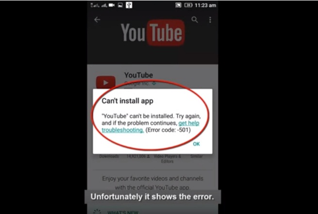 Cara Mengatasi Error code 501-Can't install app (Youtube)