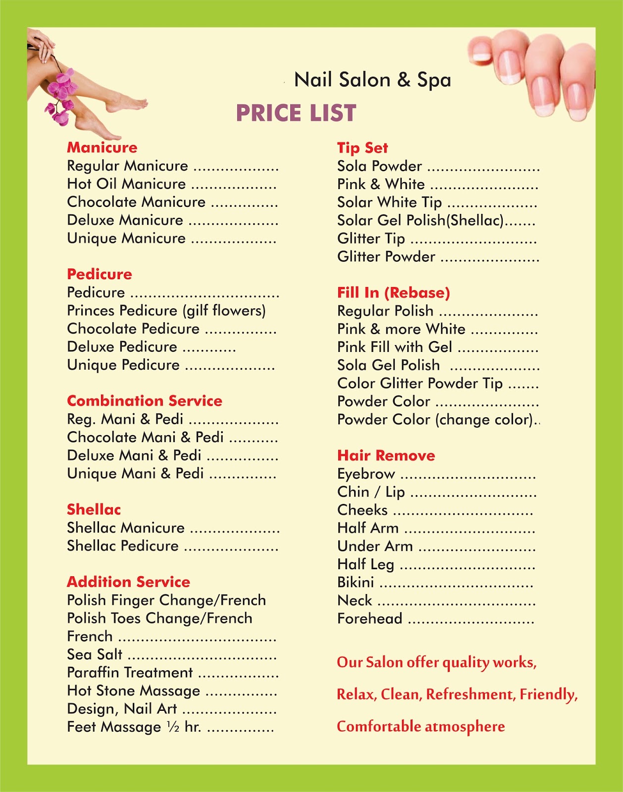 Salon Contoh Brosur/ Keterangan Menu Salon Anda