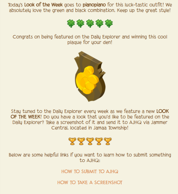 The Animal Jam Spring! Clover Leg Warmers, Look of The Week DE Update