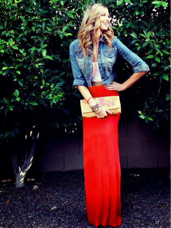 Women World Of Fashion Fall red maxi skirt